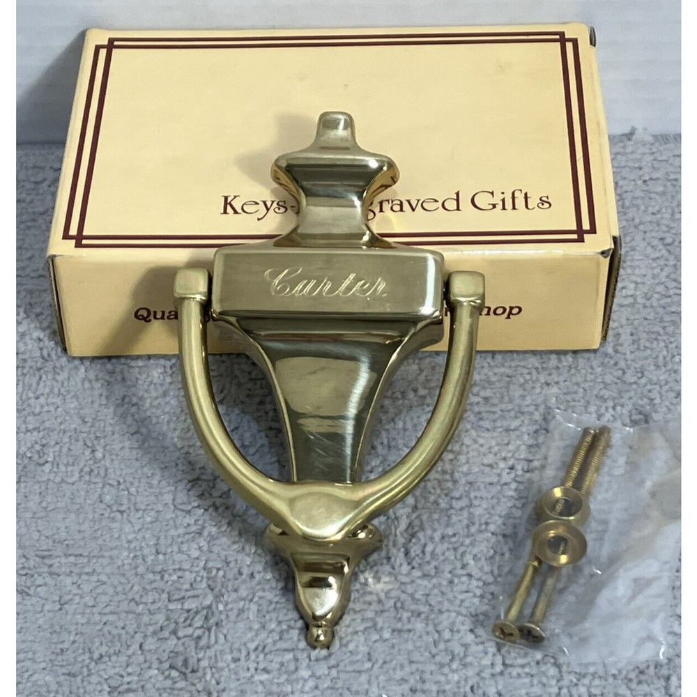 Brass Door Knocker Classic Style Engraved "Carter" Hardware Spain 3x6 Vintage